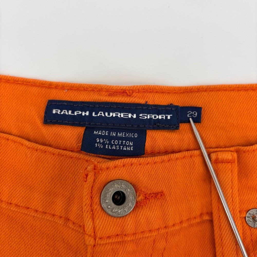 Ralph Lauren Sport Denim Shorts Size 29 Orange Stretch Cotton Summer Preppy - Picture 3 of 6